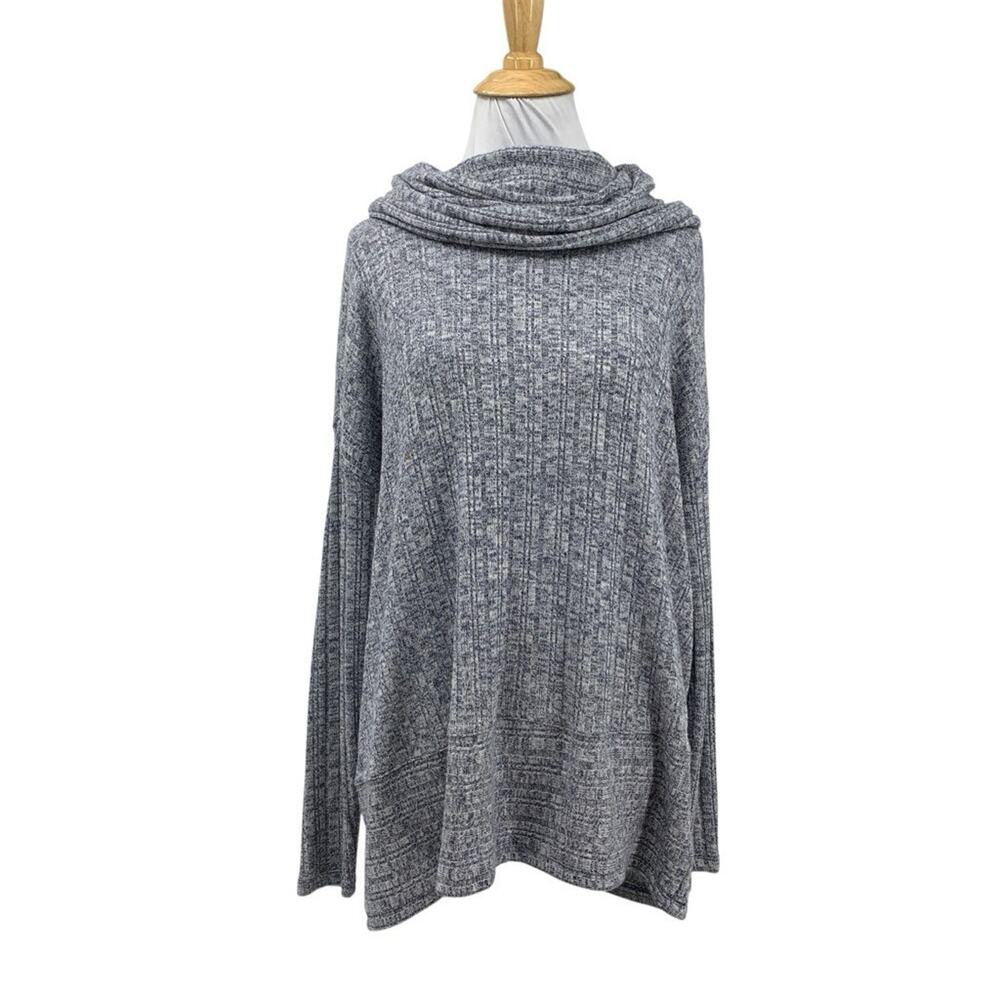 Akemi + Kin Sweater Womens S Small White Royal Blue Cowl Neck Heather Anthro